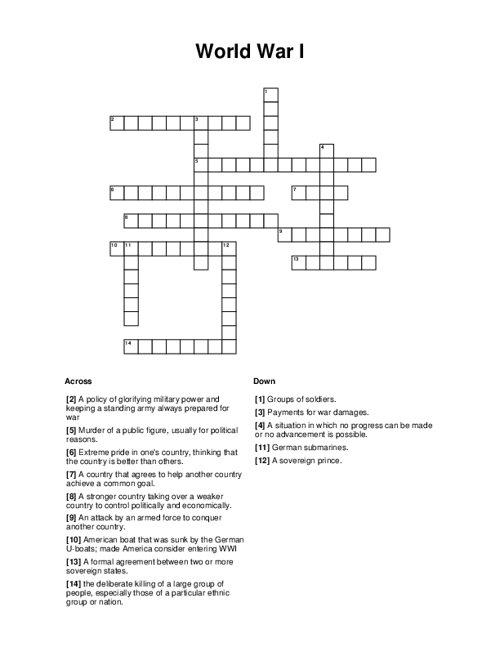 World War I Crossword Puzzle