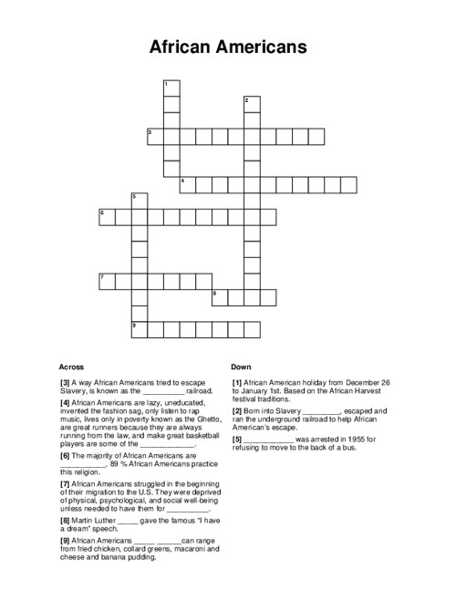 African Americans Crossword Puzzle