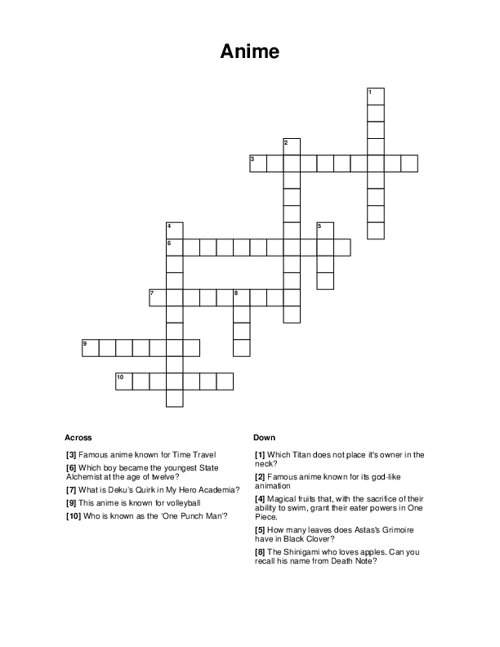 Anime Crossword Puzzle