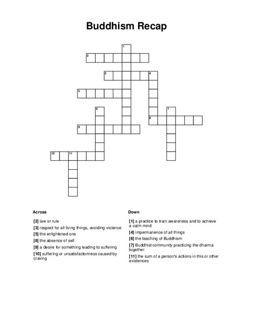 Buddhism Recap Crossword Puzzle