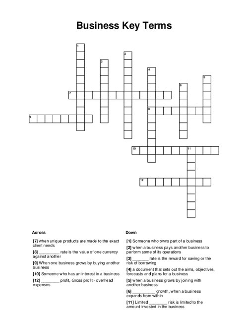 Business Key Terms Crossword Puzzle