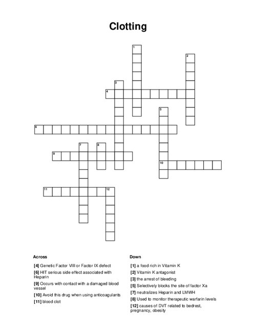 Clotting Crossword Puzzle