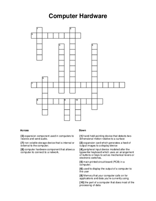 Computer Hardware Crossword Puzzle
