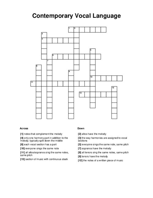 Contemporary Vocal Language Crossword Puzzle