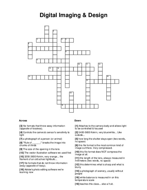 Digital Imaging & Design Crossword Puzzle