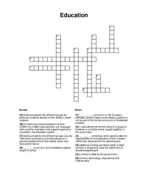 Education Crossword Puzzle
