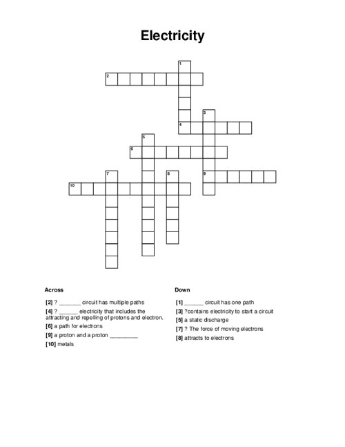 Electricity Crossword Puzzle