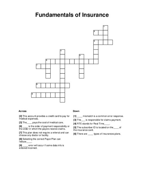 Fundamentals of Insurance Crossword Puzzle