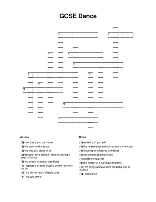 GCSE Dance Crossword Puzzle