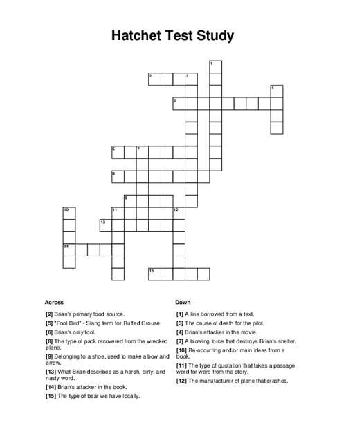 Hatchet Test Study Crossword Puzzle