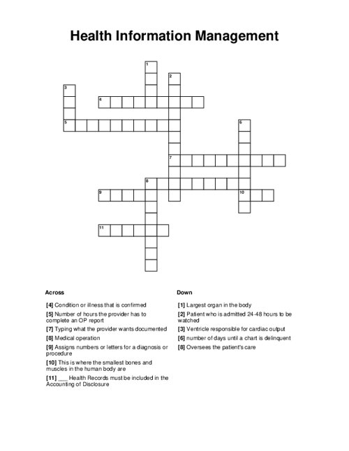 Health Information Management Crossword Puzzle