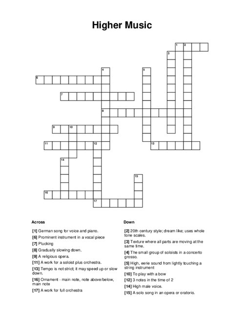 Higher Music Crossword Puzzle