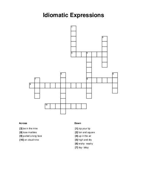 Idiomatic Expressions Crossword Puzzle