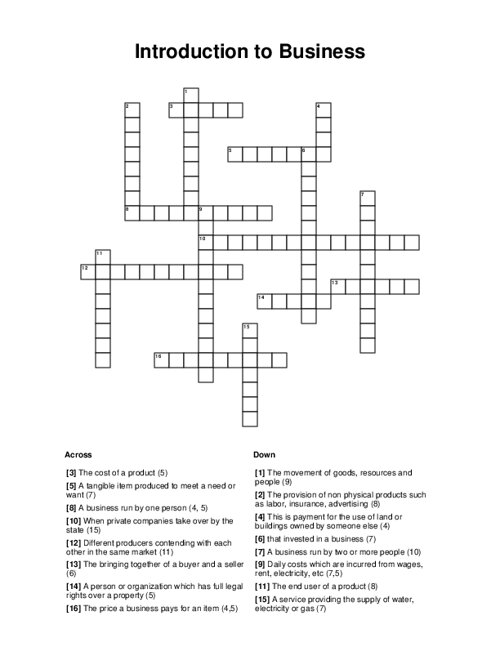 Introduction To Business Crossword Introduction To Business Crossword