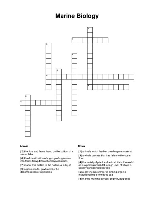 Marine Biology Crossword Puzzle