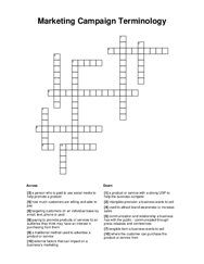 Marketing Campaign Terminology Crossword Puzzle