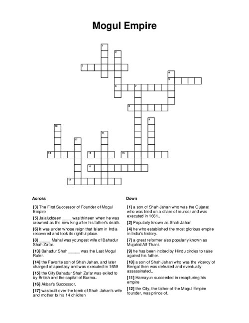 Mogul Empire Crossword Puzzle