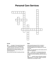 Personal Care Services Crossword Puzzle
