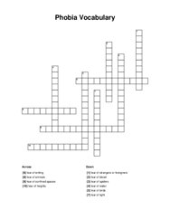 Phobia Vocabulary Crossword Puzzle