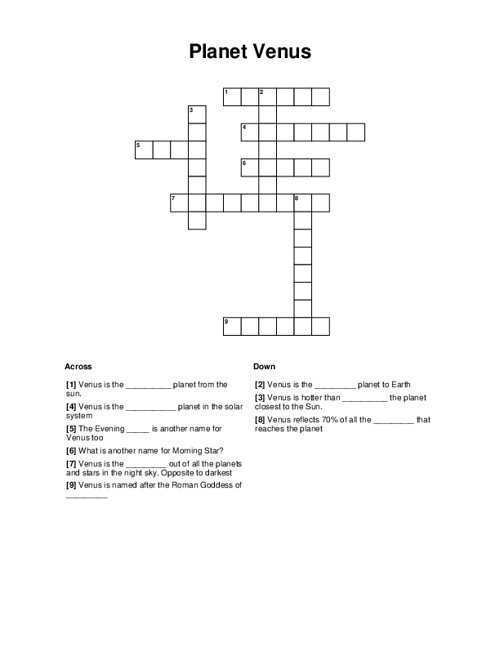 Planet Venus Crossword Puzzle