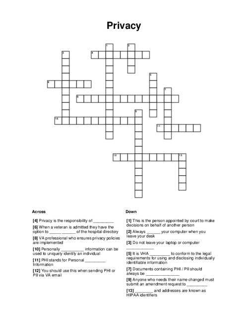 Privacy Crossword Puzzle