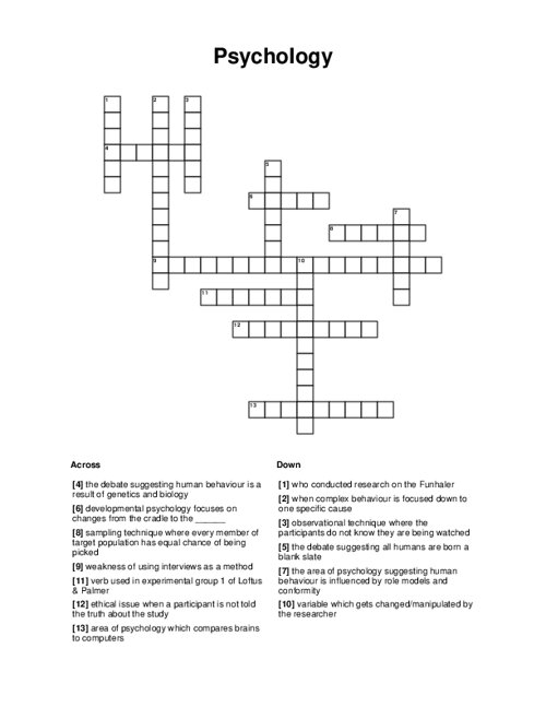 Psychology Crossword Puzzle