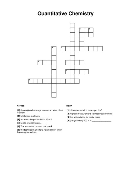 Quantitative Chemistry Crossword Puzzle