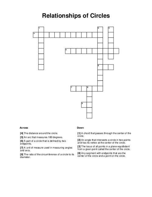 Relationships of Circles Crossword Puzzle