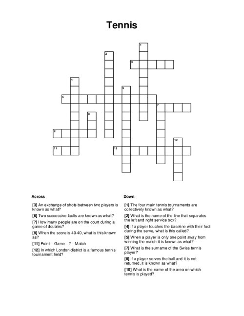 Tennis Crossword
