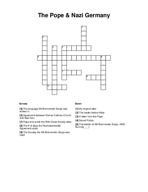 The Pope & Nazi Germany Crossword Puzzle