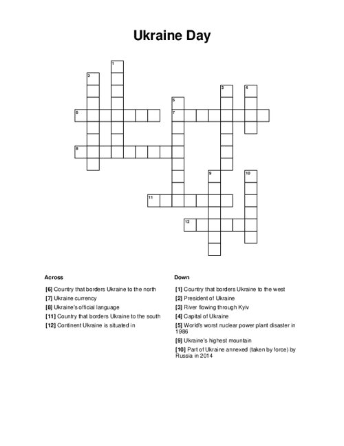 Ukraine Day Crossword Puzzle