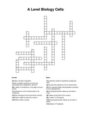 A Level Biology Cells Crossword Puzzle