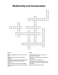 Biodiversity and Conservation Crossword Puzzle