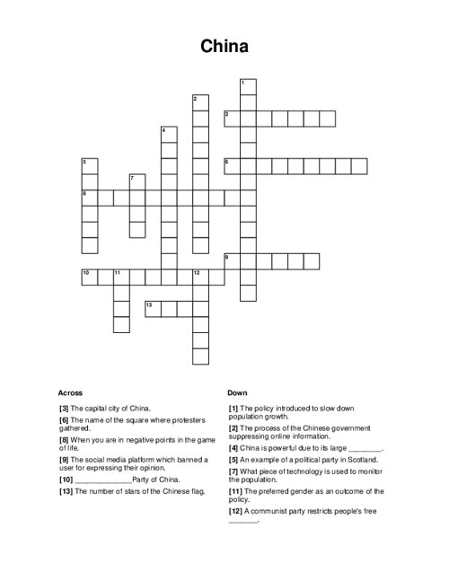 China Crossword Puzzle