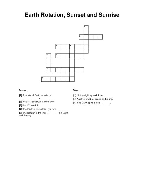 Earth Rotation, Sunset and Sunrise Crossword Puzzle