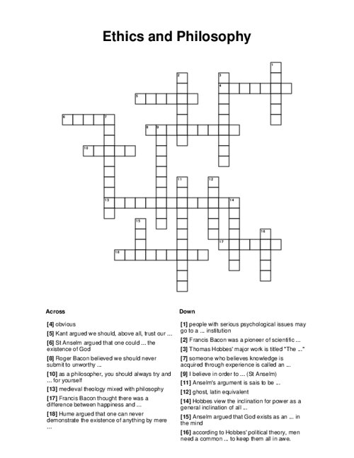 Ethics And Philosophy Crossword