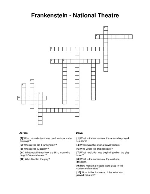 Frankenstein - National Theatre Crossword Puzzle