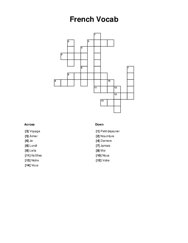 French Vocab Crossword Puzzle