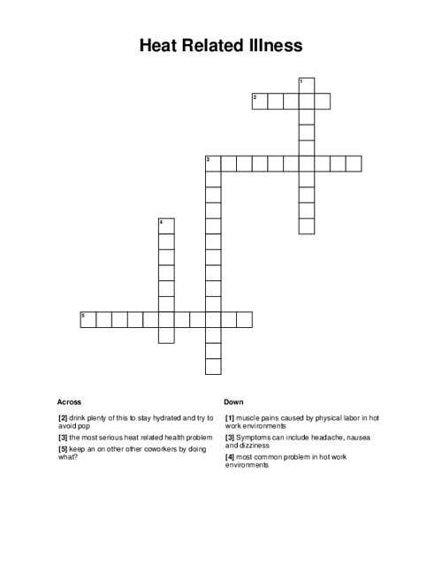 Heat Related Illness Crossword Puzzle