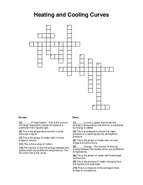 Heating and Cooling Curves Crossword Puzzle