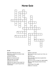 Horse Quiz Crossword Puzzle