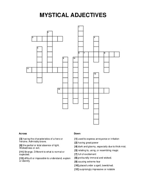 MYSTICAL ADJECTIVES Crossword Puzzle