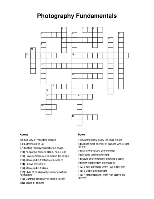 Photography Fundamentals Crossword Puzzle