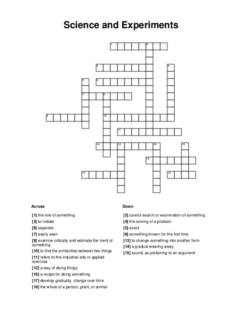 Science and Experiments Crossword Puzzle