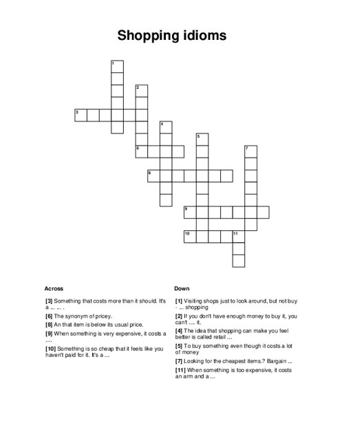Shopping idioms Crossword Puzzle