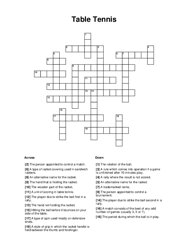 Table Tennis Crossword Puzzle