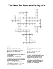 The Great San Francisco Earthquake Crossword Puzzle