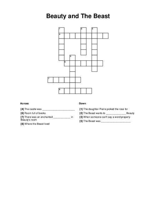 Beauty and The Beast Crossword Puzzle