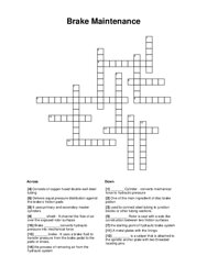 Brake Maintenance Crossword Puzzle