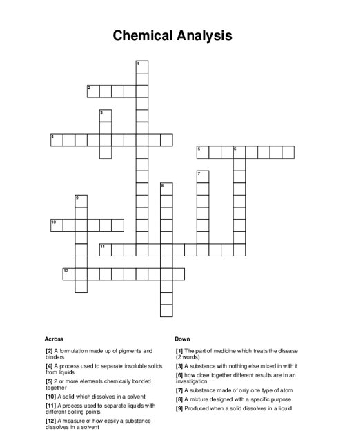 Chemical Analysis Crossword Puzzle